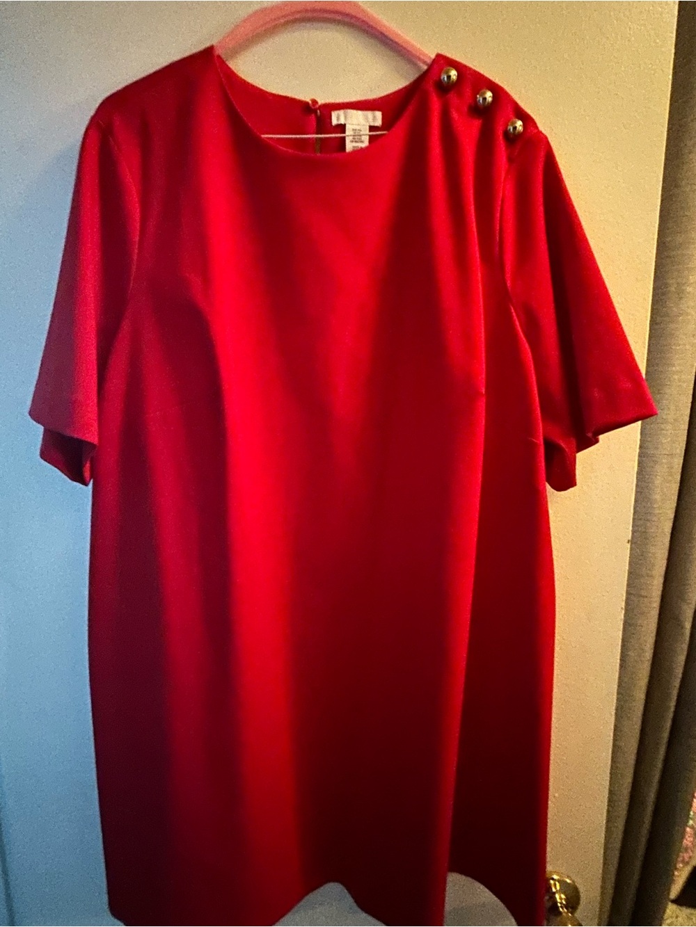 H&M Red Shift Dress with Gold Button Detail
